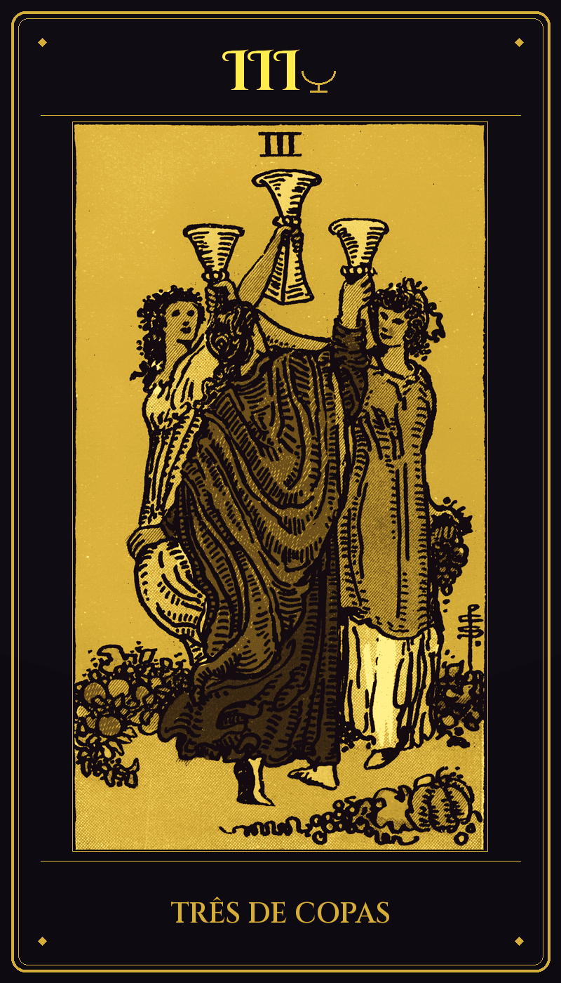 Carta 3 de Copas do baralho Rider-Waite-Smith