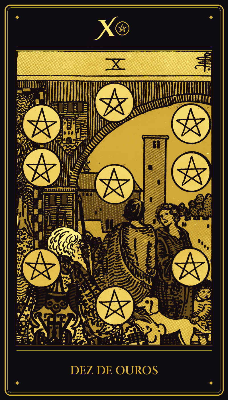 Carta 10 de Ouros do baralho Rider-Waite-Smith