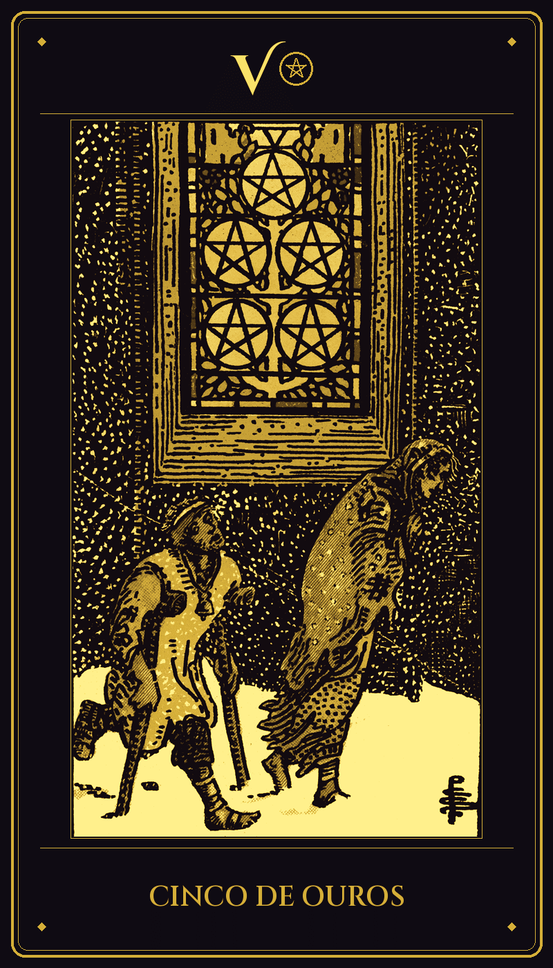 Carta 5 de Ouros do baralho Rider-Waite-Smith