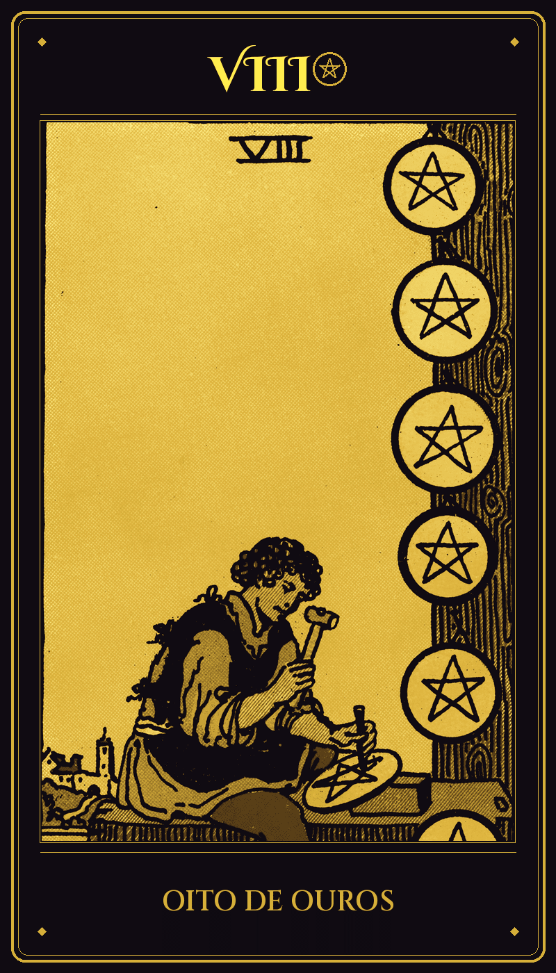 Carta 8 de Ouros do baralho Rider-Waite-Smith