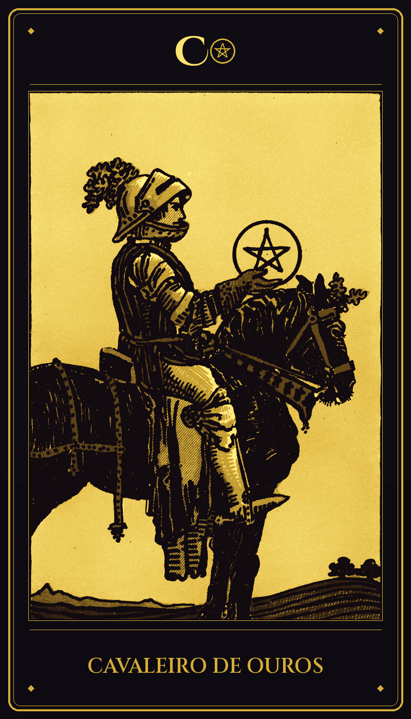 Carta Cavaleiro de Ouros do baralho Rider-Waite-Smith