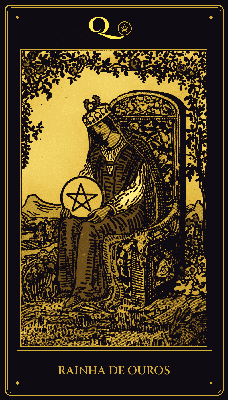 Carta Rainha de Ouros do baralho Rider-Waite-Smith