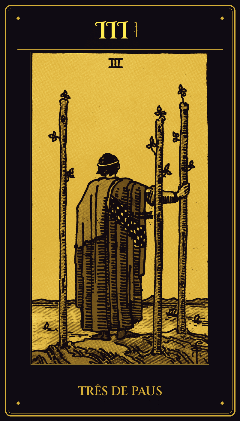 Carta 3 de Paus do baralho Rider-Waite-Smith