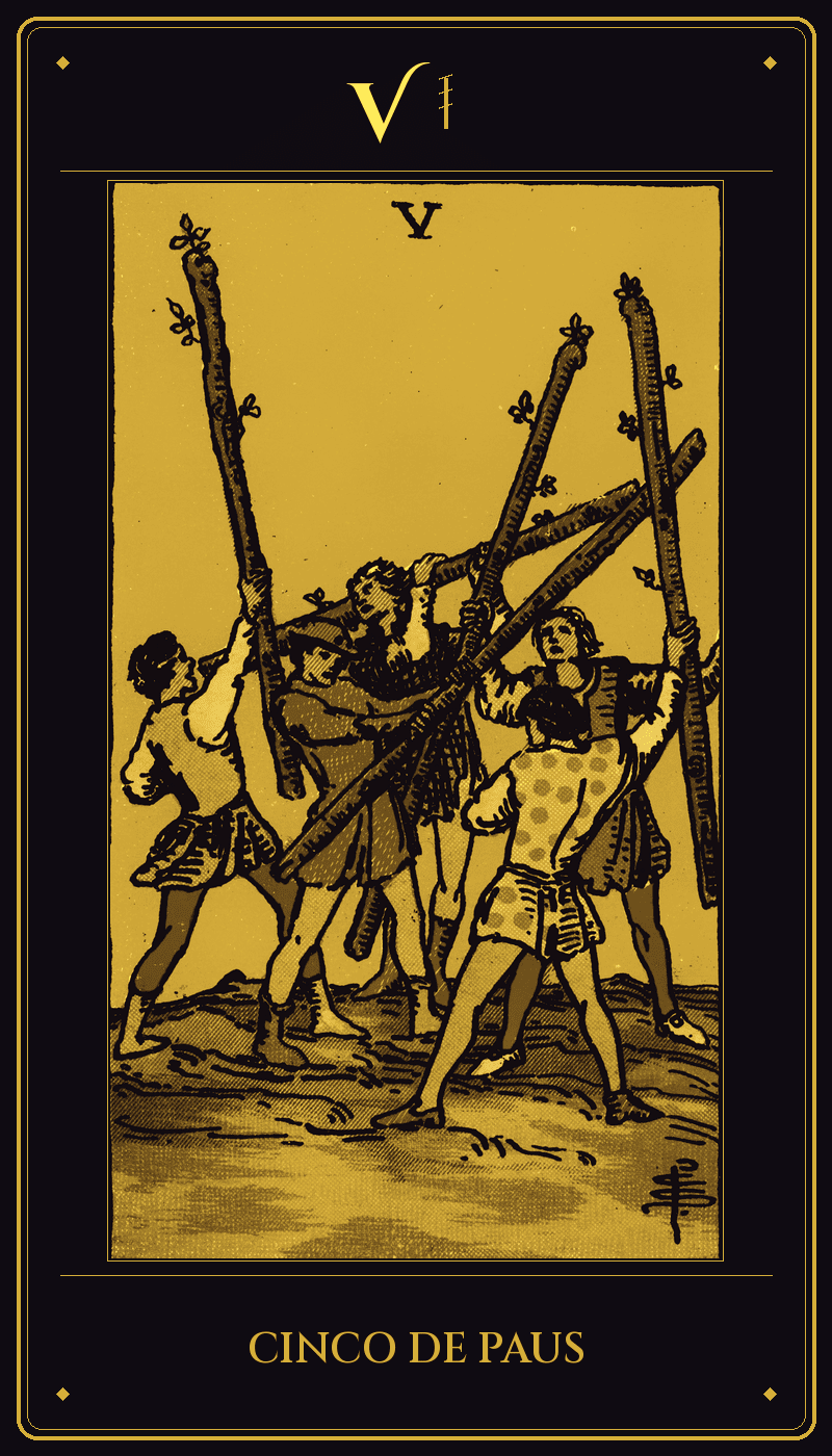 Carta 5 de Paus do baralho Rider-Waite-Smith