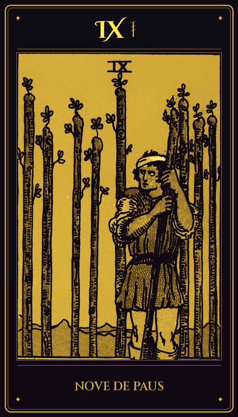 Carta 9 de Paus do baralho Rider-Waite-Smith